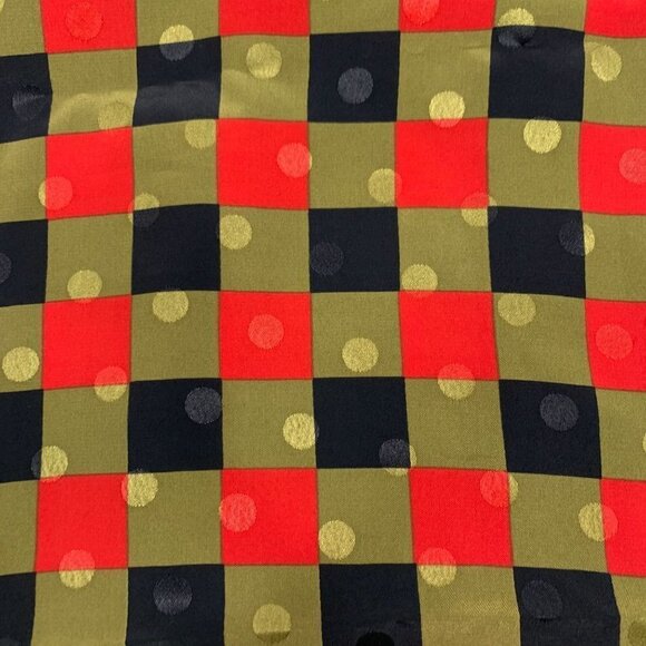 Vintage Rolled Edge Scarf - Black/Olive/Red Check Print, 45"x45" - Picture 7 of 9